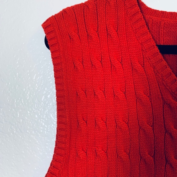 Polo Ralph Lauren Red Sweater Vest Mens XL (18-20) Cable Knit Pony Logo Preppy - Picture 4 of 11